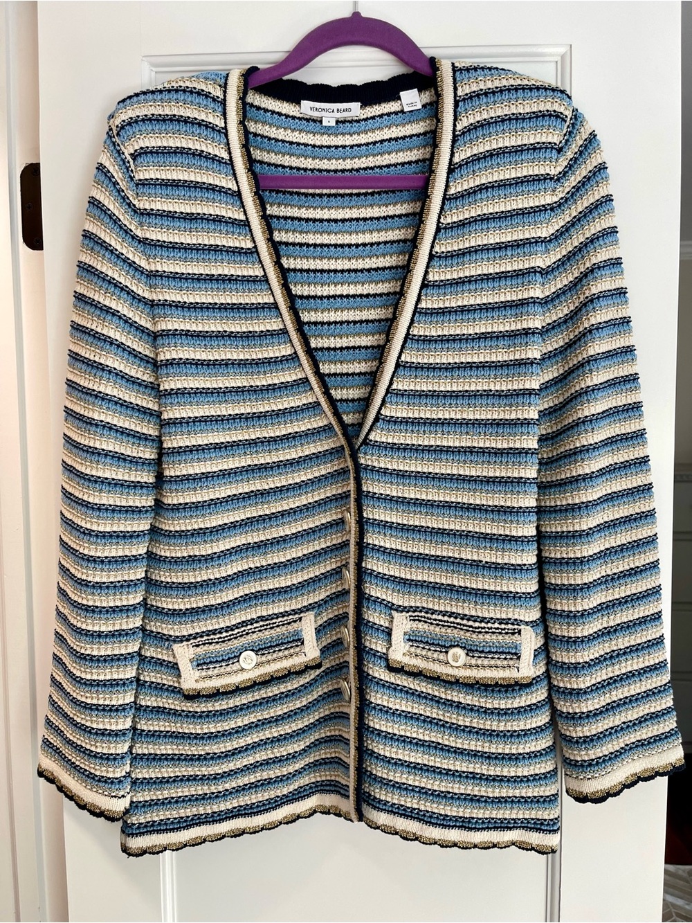 Veronica Beard Ceriani Metallic Striped Cotton-Blend Jacket - Size S